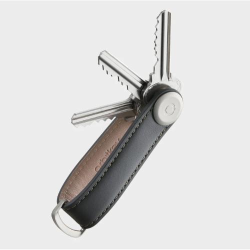 OrbitKey Leather Key Organiser | Charcoal with Grey Stitching