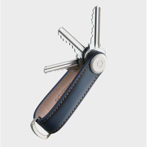 OrbitKey Leather Key Organiser | Navy with Tan Stitching