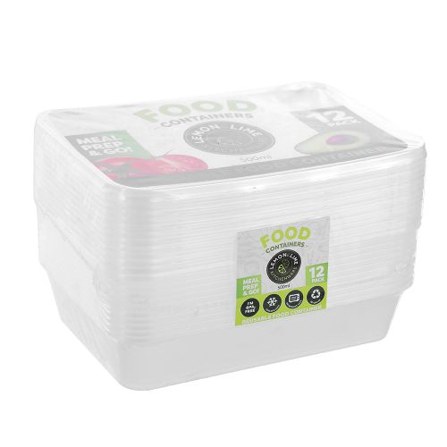 Lemon&Lime Disposable Food Containers Rectangle 500ml 12 Pack