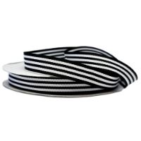 Printed Ribbon Grosgrain Black & White Stripe 22.8m x 25mm