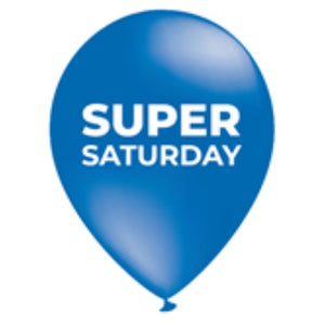 Balloon Super Saturday Blue with White logo 11" 100 pk