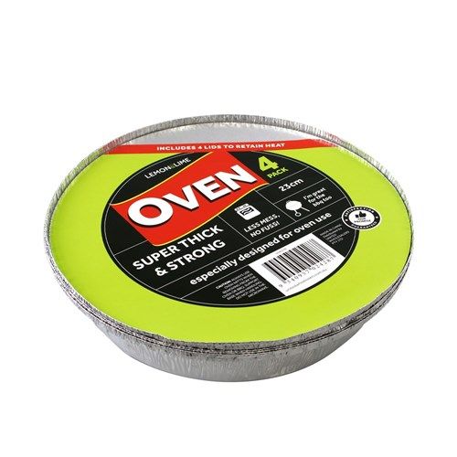 Lemon&Lime Round Foil Container with Lid 23cm 4 Pack